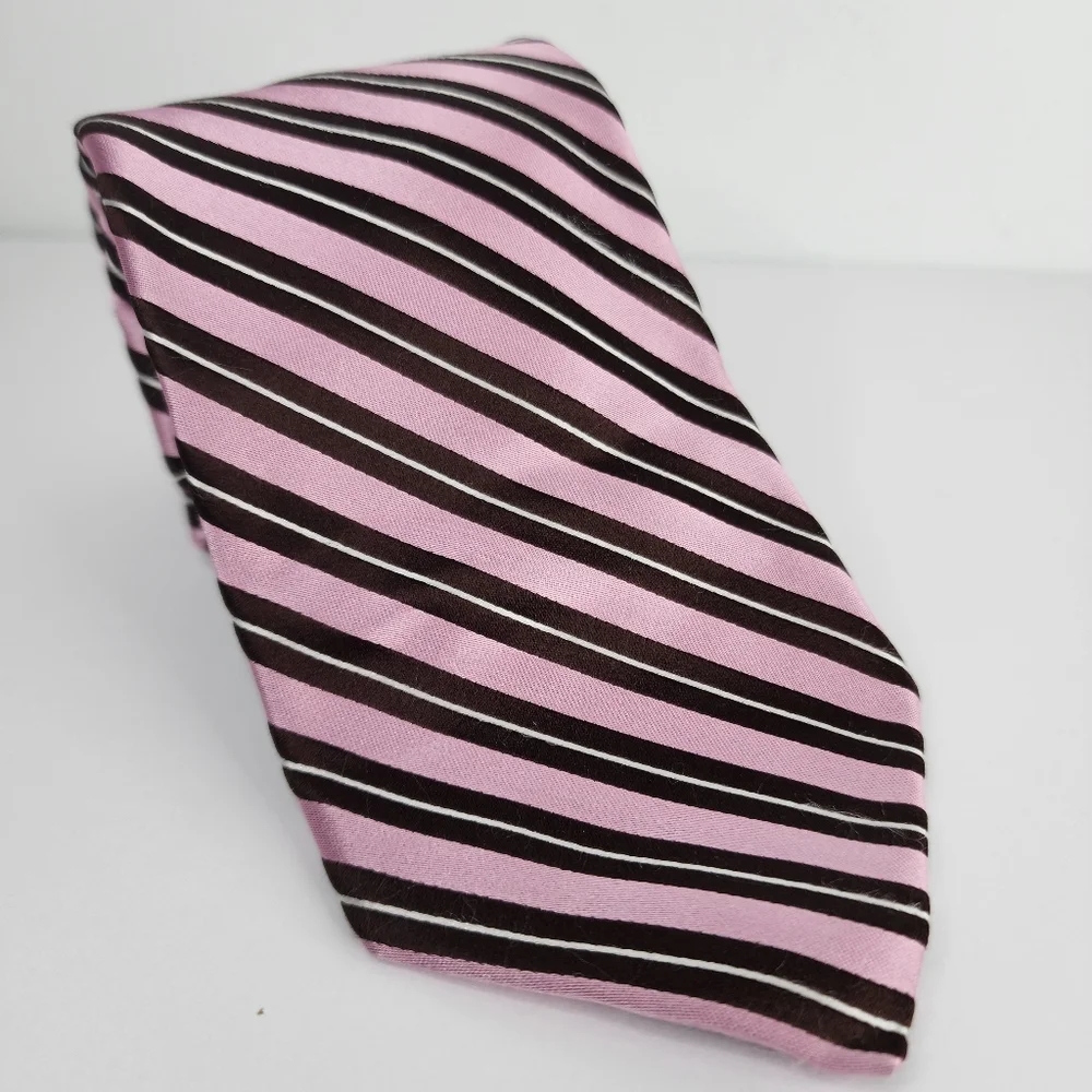 IKE BEHAR Pink Stripe Silk Tie.